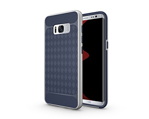 [해외]Trendy Geometric Patterns [Hard PC + Soft TPU] Full-Body [Drop Proof] Shockproof Anti-Slip Armor Defender Protective Cover Skin Shell Bumper for 삼성 갤럭시 S8 (Silver-blue)