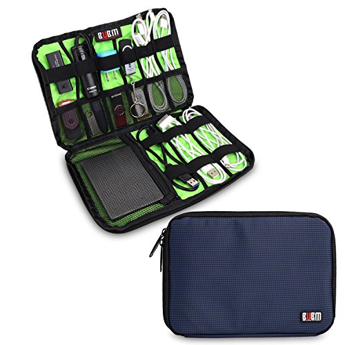 [해외]BUBM Universal Electronics Organizer, Travel Gear Bag for Cables, USB Drive Shuttle, External Hard Drive, Plug and More (Medium, Dark Blue)