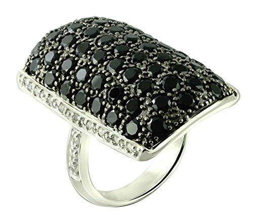 [해외]RB Gems Sterling Silver 925 STATEMENT Ring GENUINE BLACK SPINEL 6 Cts Cluster Style Rhodium-Plated Finish (10)