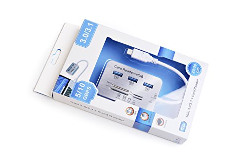 [해외]H-Fortune 4 in 1 Type-C Card Reader Hub for MacBook and 애플 MacBook Pro,Huawei Matebook, ChromeBook 3 USB 3.0 Ports USB C Hub+,MS, Micro SD,SD/MMC,M2,TF Card Reader (Card Reader)