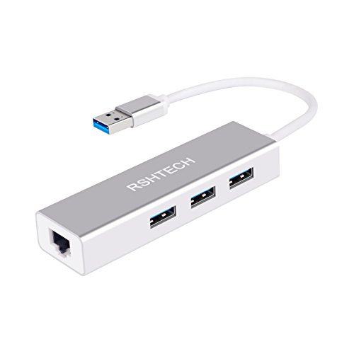 [해외]RSHTECH 3-Port USB 3.0 Hub with RJ45 Ethernet Adapter Supports 10/100/1000 Mbps LAN Network for MacBook Pro, iMac, Chromebook USB Flash Drives, Hard Drives and More