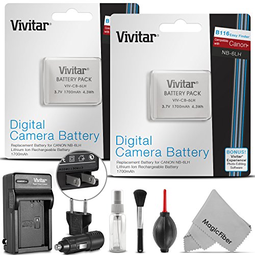 [해외]Vivitar NB-6L / NB-6LH 배터리 and Charger Kit for CANON PowerShot SX510 HS, SX500 IS, SX700 HS, SX280 HS, SX260 HS, SX170 IS, Pack of 2