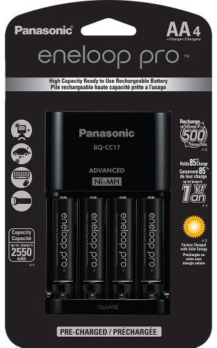 [해외]Panasonic 파라소닉 배터리 및 충전기 Eneloop pro Panasonic K-KJ17KHCA4A Advanced Individual Cell Battery Charger Pack with 4 AA eneloop pro High Capacity Ni-MH Rechargeable Batteries,Black,4-Pack