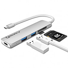 [해외]USB C Hub, Lasuavy 5-in-1 USB C Adapter with Type C Charging Port, 2 USB 3.0 Ports, SD & TF Card Readers for MacBook Pro 2015/2016, Chromebook 2016/2017 and More Type-C Devices - Silver