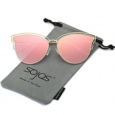 [해외]SojoS Womens Fashion Double Wire Flash Mirrored 랜즈 Cat Eye Sunglasses SJ1049 With Gold Frame/Pink Mirrored 랜즈