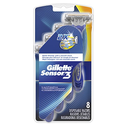 [해외]Gillette Sensor3 Mens Disposable Razor, 8 Count, Mens Razors/Blades