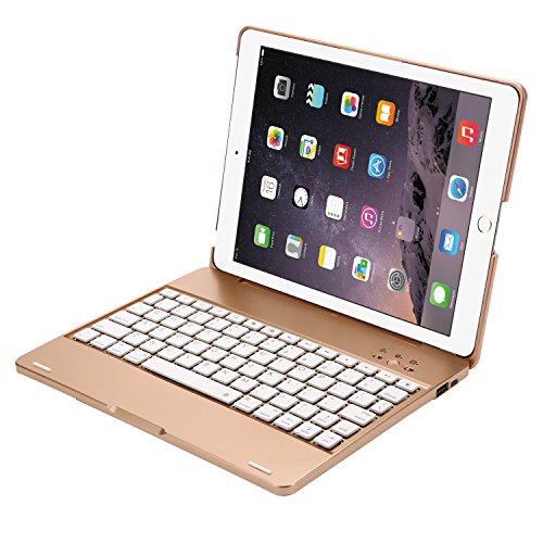 [해외]YOUNGFUN 아이패드 2,3,4 Keyboard Case,Premium Portable Durable ABS Material Wireless Bluetooth Keyboard Case Cover with Built-in Rechargeable 2800mAh Powerbank for 애플 아이패드 2,3,4 - Gold