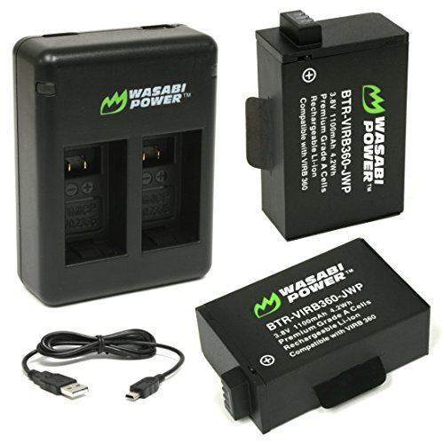 [해외]와사비 Power 배터리 (2-Pack) and Dual USB Charger for Garmin VIRB 360 and Garmin 010-12521-10