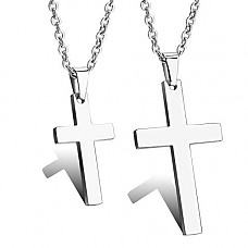 [해외]ZC LI JEWELRY 2pcs Couple Cross Stainless Steel Necklace Set His and Hers Pendant for Women, Men