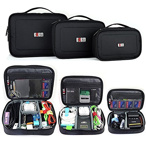 [해외]BUBM Electronic Organizer Travel Gadgets Bag For Memory Card USB 배터리 Power Bank Flash Hard Drive Cord Organizer (3pcs/set, Black, Single Layer)