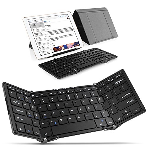 [해외]TNP Foldable Full-size Wireless Bluetooth Keyboard - Ultra-slim Aluminum Portable Mini Keyboard Supports USB Wired with Case Cover Stand for 아이패드 iPhone iOS Android Tablet Smartphone Windows PC Mac