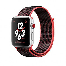 [해외]Amberwin 애플 Watch Sport Loop Band 38mm 42mm, Lightweight Breathable Nylon Replacement Band for 애플 Watch Nike+, Series 1, Series 2, Series 3, Sport, Edition (Red Black, 42)