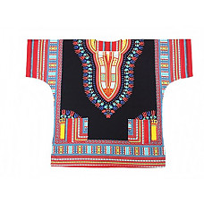 [해외]Vipada Handmade Dashiki Shirt African Caftan Kaftan Angelina Print Several Colors (Black with Red Yellow)