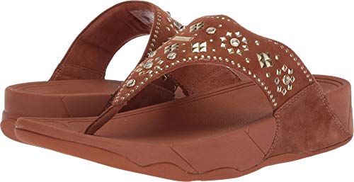 [해외]핏플랍 Womens LULU Aztek Stud Toe-Thong Sandals-Suede, Caramel, 7 M US