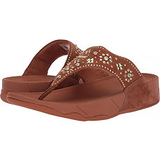 [해외]핏플랍 Womens LULU Aztek Stud Toe-Thong Sandals-Suede, Caramel, 7 M US