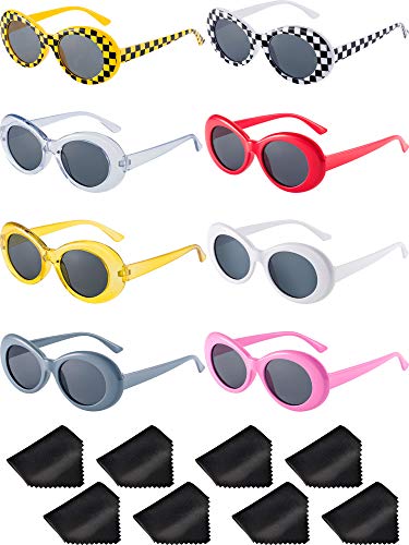 [해외]Blulu 8 Pairs of Retro Oval Mod Thick Frame Sunglasses 8 Colors Women Men Girl Boy Sunglasses (Color 1)