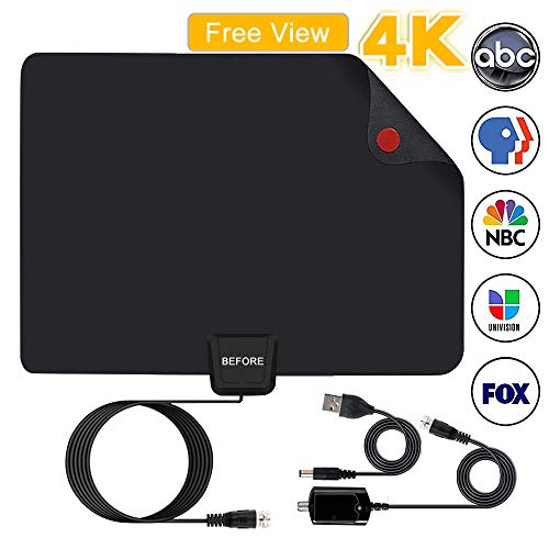 [해외]HDTV Antenna,Amplified Indoor TV Antenna 60-80 Miles Range [2018 Newest Version] Support 4K 1080p Free TV Channels with Detachable Signal Booster and 13.2ft Long Coaxial Cable