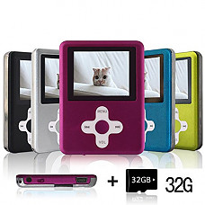 [해외]Lecmal Portable MP3/MP4 Player with 16GB Micro SD Card, Economic Multifunctional Music Player with Mini USB Port, MP3 Voice Recorder (Pink-32GB)