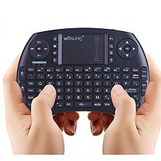 [해외]WOSUNG Mini Wireless Handheld Keyboard with Touchpad and Rechargeable 배터리 Support Plug and Play for Raspberry Pi 3 and Android TV Box W8 Black