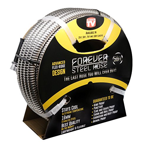 [해외]Forever Steel Hose 50 304 Stainless Steel Garden Hose - As Seen On TV - Lightweight, Kink-Free, and Stronger Than Ever, Durable and Easy to Use