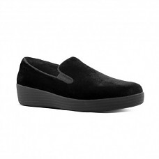 [해외]핏플랍 Womens Superskate in Velvet Loafer Shoes, Black, US 9