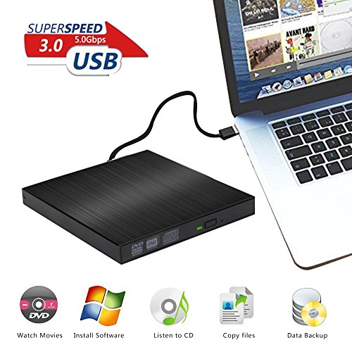 [해외]External DVD Drive USB 3.0, OfficeWinner Aluminum Portable CD DVD +/-RW Drive Slim DVD/CD Rom Rewriter Burner Writer, for Laptop,Macbook Pro, Macbook Air Support Mac OSX Windows Vista/7/8/10, Black