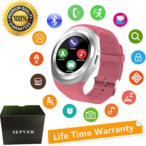 [해외]SEPVER Smart Watch Round Bluetooth Smartwatch Unlocked Watch Cell Phone with SIM Card Slot for 삼성 LG 소니 HTC HUAWEI Google Xiaomi Android Smart Phones and ios iPhone Men Women Kids (Pink)