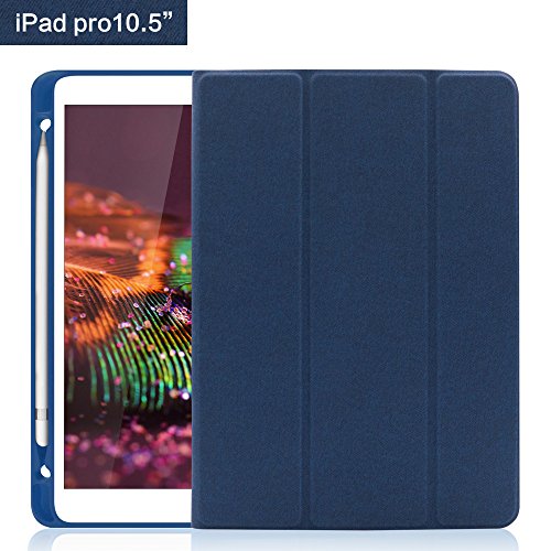 [해외]아이패드 pro 10.5 case with 애플 Pencil holder, Lightweight Smart Case Trifold Stand with Auto Sleep/Wake Function, Microfiber Lining, Flexible Soft TPU Back Cover for 애플 아이패드 Pro 10.5-inch ,Blue