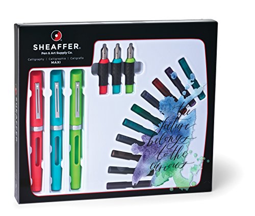 [해외]Sheaffer Calligraphy Maxi Kit with 3 Viewpoint Fountain Pens, 3 Nib Sizes, 20 Ink Cartridges in 8 Colors, an Instruction Booklet and a Tracing Pad (83404)