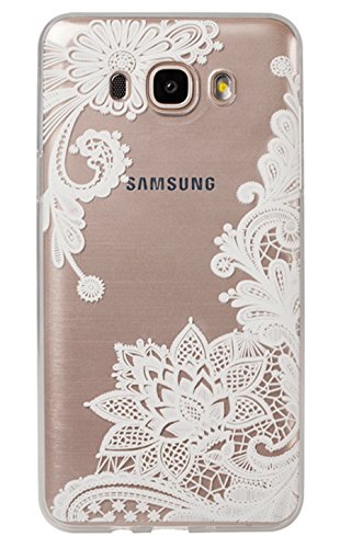 [해외]갤럭시 J7 2016 case, 갤럭시 J7 J710 case, Wubebe Ultra Thin Clear Art Pattern Crystal Gel TPU Rubber Flexible Slim Skin Soft Case for 삼성 갤럭시 J7 (Floral White)