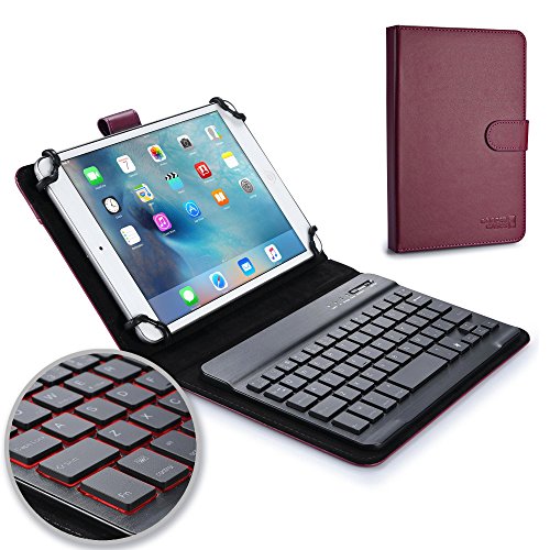 [해외]7-8 inch tablet keyboard case, COOPER BACKLIGHT EXECUTIVE 2-in-1 Backlit LED Bluetooth Wireless Keyboard Leather Travel Carrying Cases Cover Holder Folio Portfolio Stand with 7 Colors (Purple)