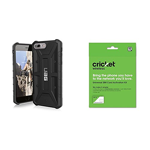 [해외]유에이지 iPhone 8 Plus/iPhone 7 Plus/iPhone 6s Plus [5.5-inch Screen] Pathfinder Feather-Light Rugged [Black] Military Drop Tested iPhone Case and Cricket Wireless BYOD Prepaid SIM Card