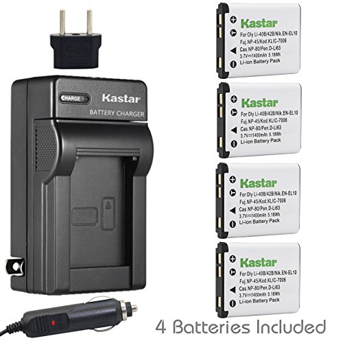 [해외]Kastar 배터리 4x and Charger for Kodak KLIC-7006, Kodak EasyShare M22, M23, M200, M522, M530, M531, M532, M550, M552, M575, M577, M580, M583, M750, M873, M883, M5350, M5370, MD30, Mini, Touch Digital