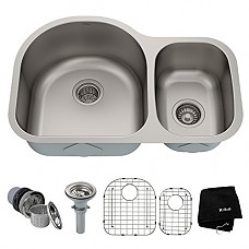 [해외](Price Hidden)Kraus KBU21 30 inch Undermount 60/40 Double Bowl 16 gauge Stainless Steel Kitchen Sink