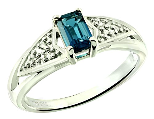 [해외]RB Gems Sterling Silver 925 Ring Genuine London Blue Topaz 0.81 Carat with Rhodium-Plated Finish (9)