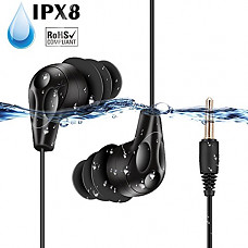 [해외]AGPTEK SE11 IPX8 방수 In-Ear Earphones, Coiled Swimming Earbuds with Stereo Audio Extension Cable, Black