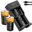 [해외]Rechargeable CR123A lithium 배터리 with Charger, DULEX 2-Pack 3.7V Lithium ion RCR123a 배터리 카메라 Batteries for Arlo Cameras led flashlight
