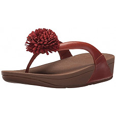 [해외]핏플랍 Womens Flowerball Leather Toe-Post Flip Flop, Dark Tan, 9 M US