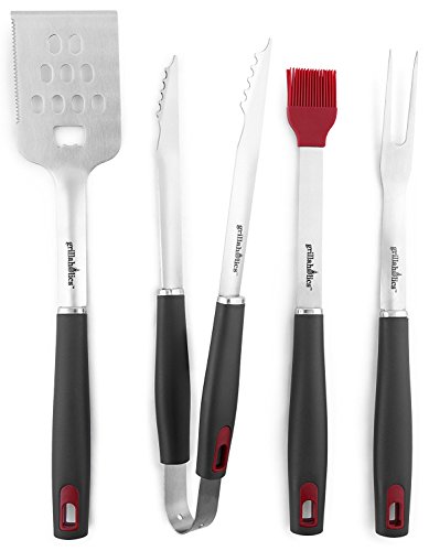 [해외]Grillaholics BBQ Grill Tools Set - 4-Piece Heavy Duty Stainless Steel Barbecue Grilling Utensils - Premium Grill Accessories for Barbecue - Spatula, Tongs, Fork, and Basting Brush