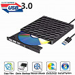 [해외]External DVD Drive USB 3.0 Burner,Optical CD DVD RW Row Reader Writer Player Portable for PC Mac OS Windows 10 7 8 XP Vista (Black)