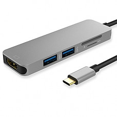 [해외]MoKo USB C Hub, 5-in-1 Aluminum Portable Data Type C Adapter with HDMI Video Output, SD and TF Card Reader, 2 USB 3.0 Ports for Macbook Pro 2016/2017, 삼성 S9, Surface Book 2 2017 and More, Grey