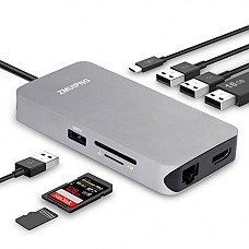 [해외]USB C to HDMI Ethernet SD Card Reader Adapter,9 in 1 Multiport Type C Hub with PD Charging, 4K HDMI,Gigabit Ethernet,4 USB 3.0 Ports,SD,TF/MicroSD Card Reader for MacBook Pro 2018/2017/2016 and More