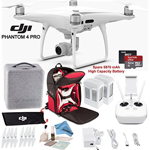 [해외]DJI Phantom 4 Pro Quadcopter (CP.PT.000488) w/ Soft Backpack Bundle: Includes 2 Phantom 4 Batteries, Shockproof Backpack, SanDisk 32GB Ultra MicroSD Card and more...