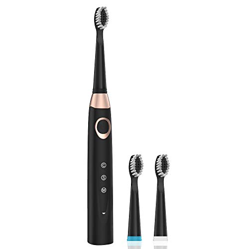 [해외]Sonic Toothbrush Rechargeable Electric Toothbrush with 3 Replacement Brush Heads for Teeth Cleaning, 2 Minutes Timer&3 Brushing Modes, 4 Weeks Working, 방수 Toothbrush Black