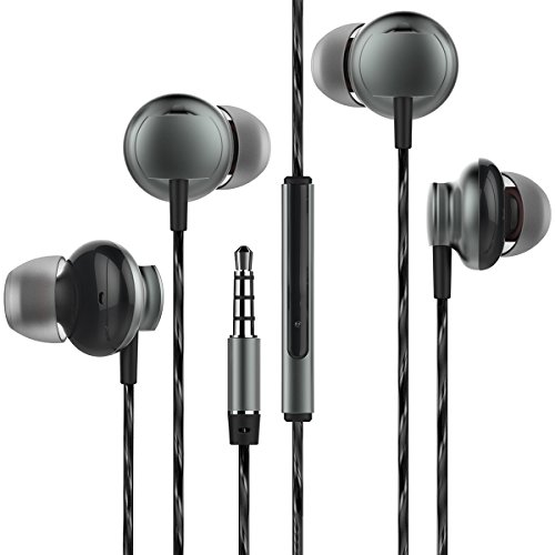 [해외]2 Pack Heavy Bass Earphones, Antopos In-ear Wired Stereo Noise Isolating 3.5mm Earbuds Earphones with Mic and Remote Control (Grey)