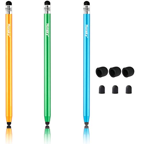 [해외]Honsky Styluses, Universal Sensitive Pencil-like Metal Capacitive Stylus Pens for Touch Screen, Compatible with 아이패드 iPhone 삼성 Android Phone Tablet (Blue, Champagne, Green) - Cylinder, 3Packs