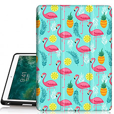 [해외]아이패드 Pro 10.5 Case, Hocase Trifold Folio Smart Case with 애플 Pencil Holder, Unique Pattern Design, Auto Sleep/Wake Feature, Soft TPU Back Cover for 아이패드 Model A1701/A1709 - Pink Flamingo/Teal