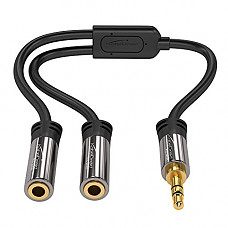[해외]KabelDirekt Pro Series Y Stereo Splitter - 1 x 3.5mm Male To 2 x 3.5mm Female - Y Cable Splitter Produces Equal Audio Output for Headphones, Earphones, and Speakers (0.5ft, Black)