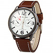 [해외]Male Quartz Watch with Round Dial Decorative Non - Functioning Sub - dials Leather Strap for Men
