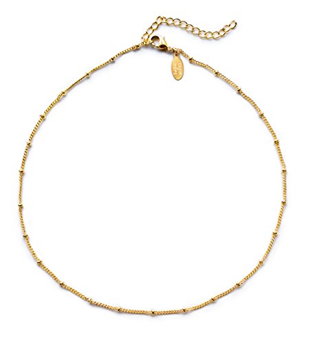 [해외]Benevolence LA Choker Necklace: Gold Necklace for Women 14k Gold Dipped Satellite Beaded Curb Ball Chain Gold Choker Layering Womens Necklaces Simple Chokers